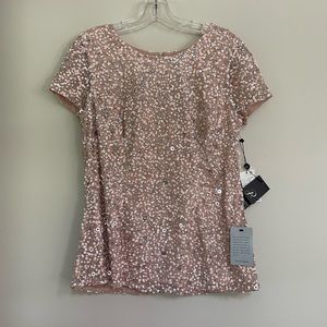 Adrianna Papell Cap Sleeve Beaded Mesh Top Blush NWT size 14